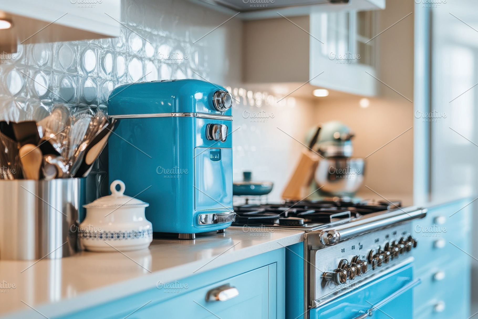 Elegant retro blue kitchen appliance, a Photo by Pavel_design