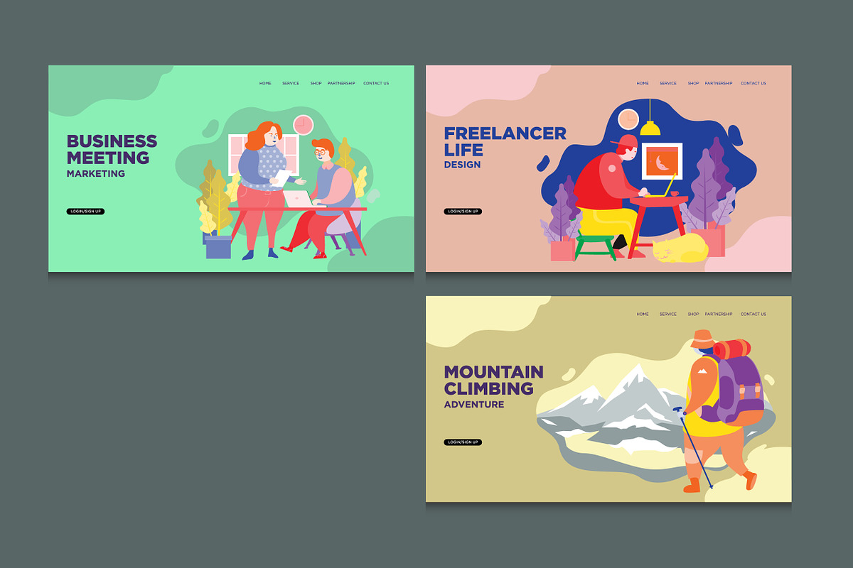 20 Flat Landing Page Illustration, a Work Illustration by singpentinkhappy (Photo 6 of 6)