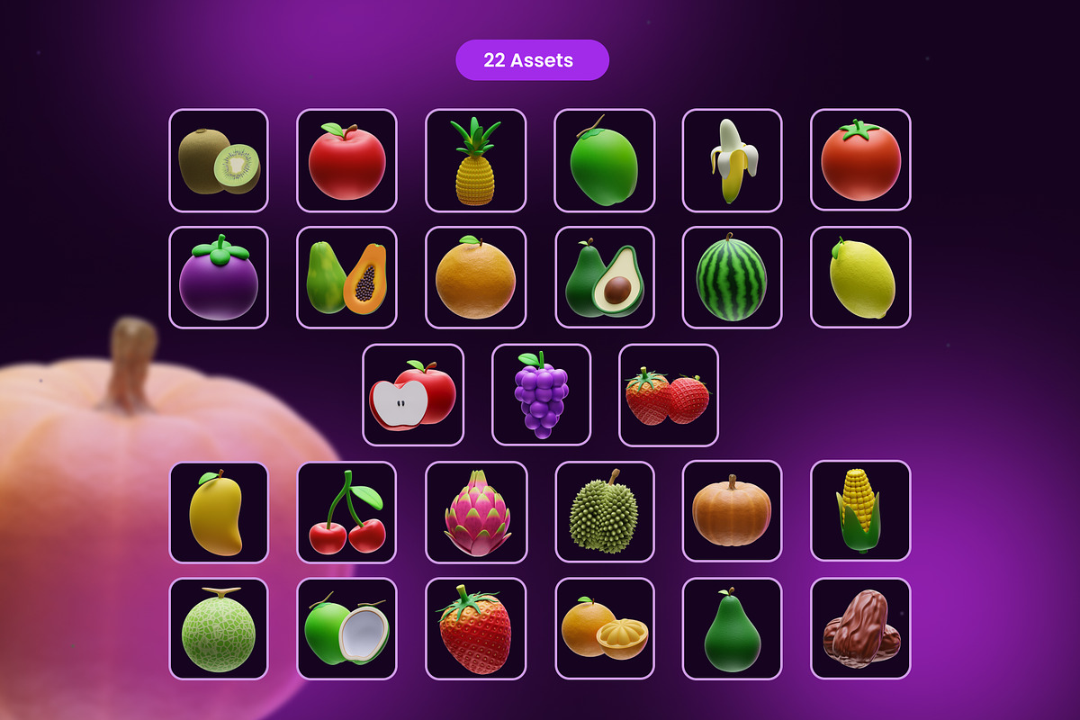 Fresh Fruits 3D Icons, an Object 3D Model by Azam Creative (Photo 5 of 5)