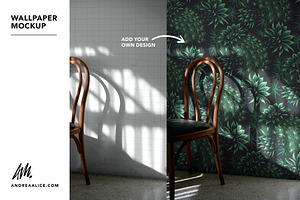 Wallpaper Mockup With Wooden Chair