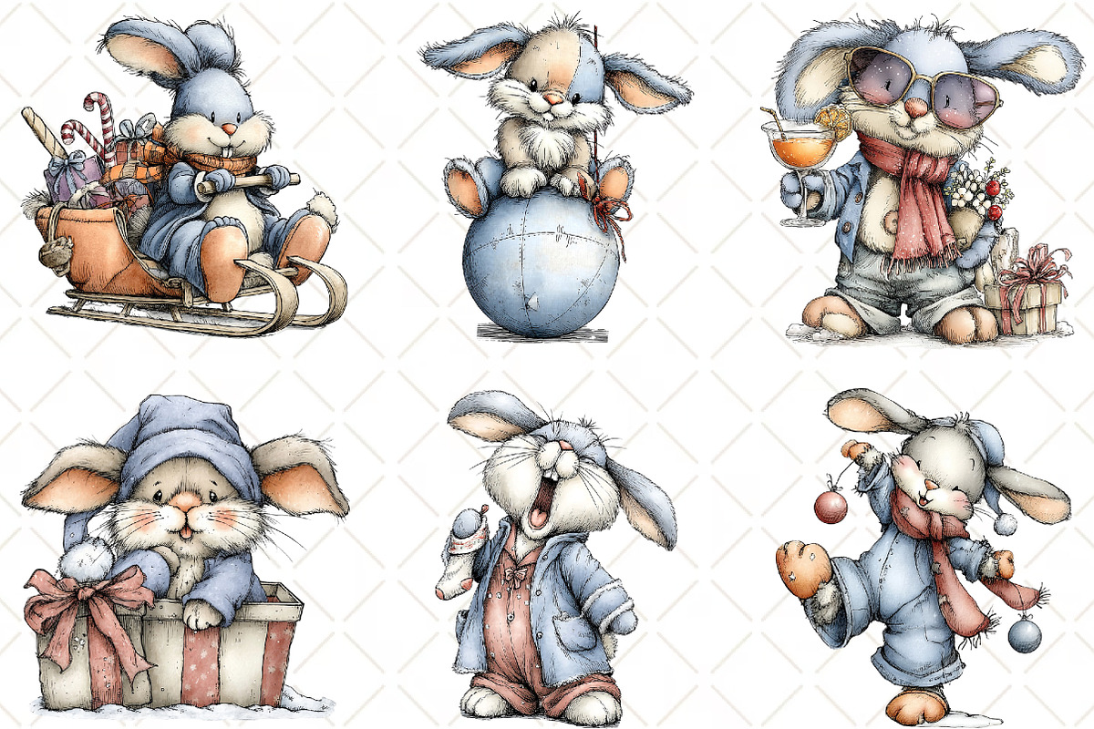 Whimsical Christmas Bunny Clipart, an Illustration by Black Bird Studio (Photo 2 of 6)