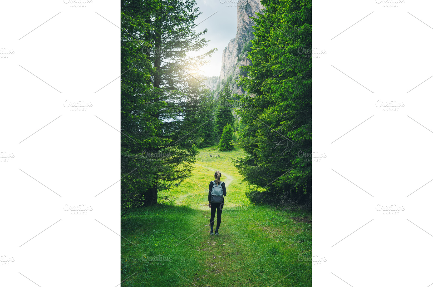 Hiker walking in a path in a green, a Person Photo by den-belitsky