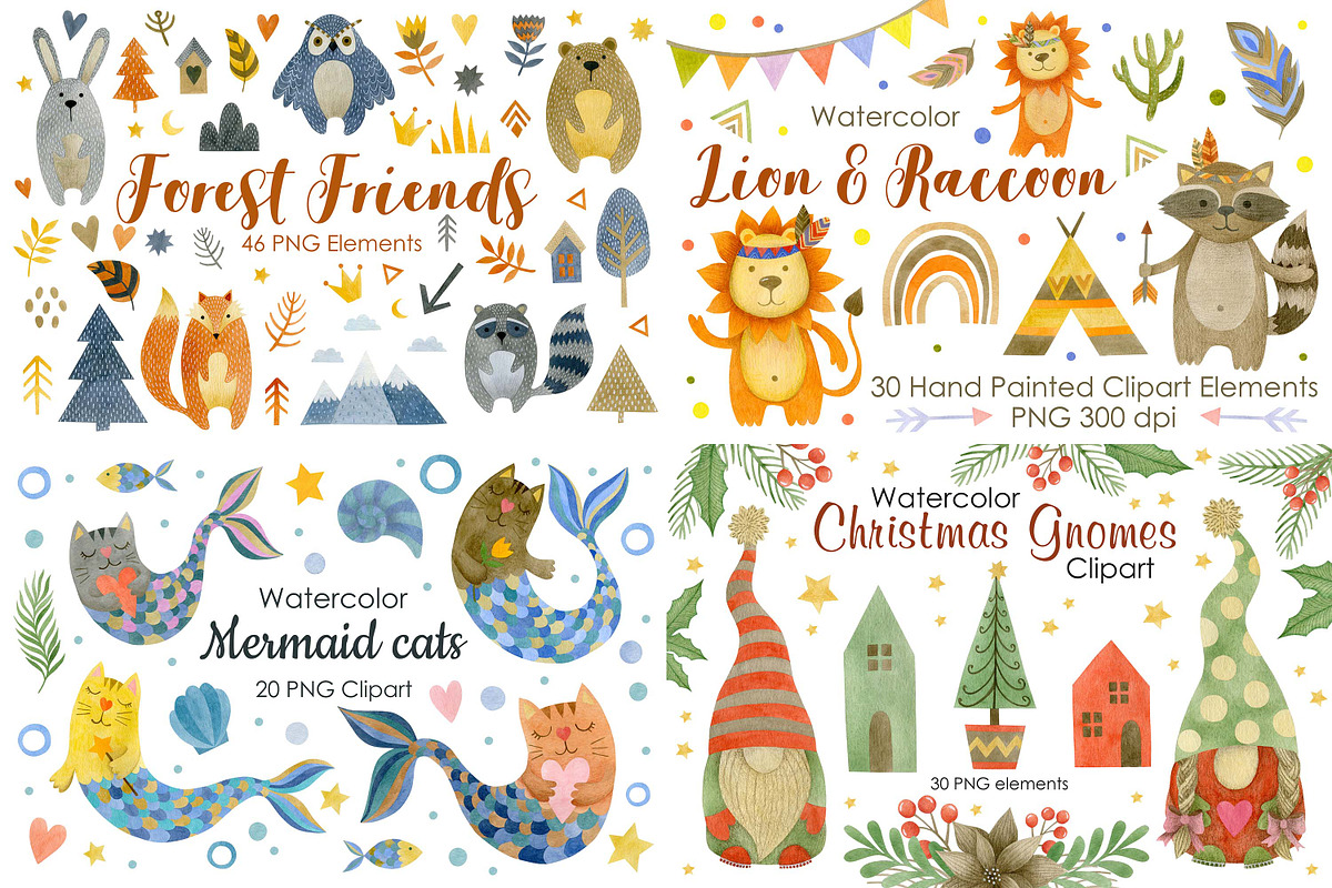 Watercolor Bundle 40 sets clipart., an Animal Illustration by Kira Konoshenko (Photo 4 of 12)