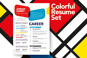 Colorful Resume Set, a Resume Template by Knockout Prezo