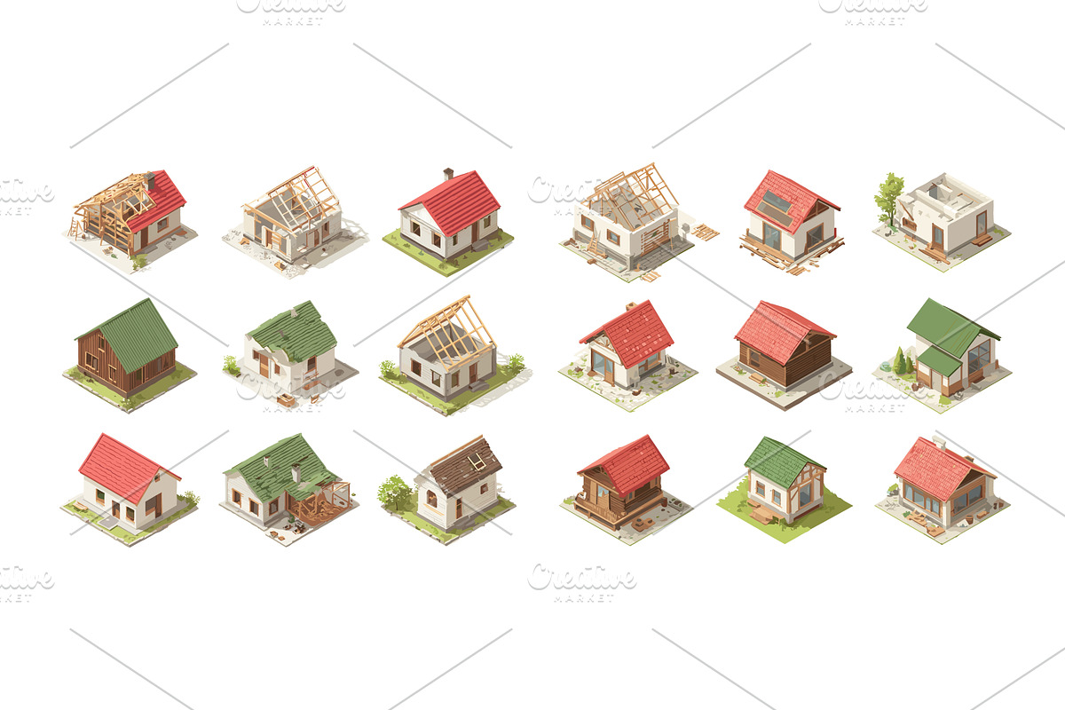 Houses construction site phases, an Object Illustration by Onyx