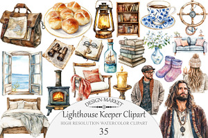 Watercolor Lighthouse Keeper Clipart, an Illustration by Design Market