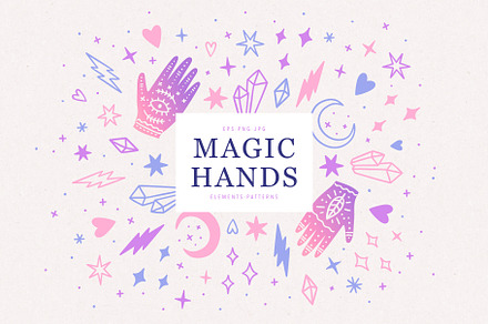 Magic hands and crystals set