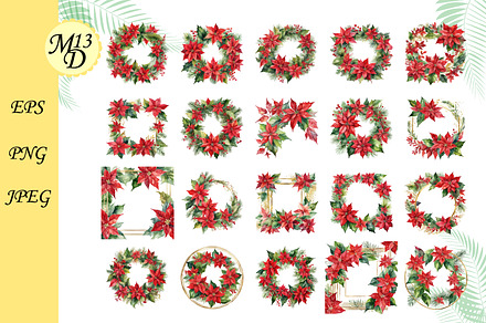 Frame of Watercolor red poinsettia
