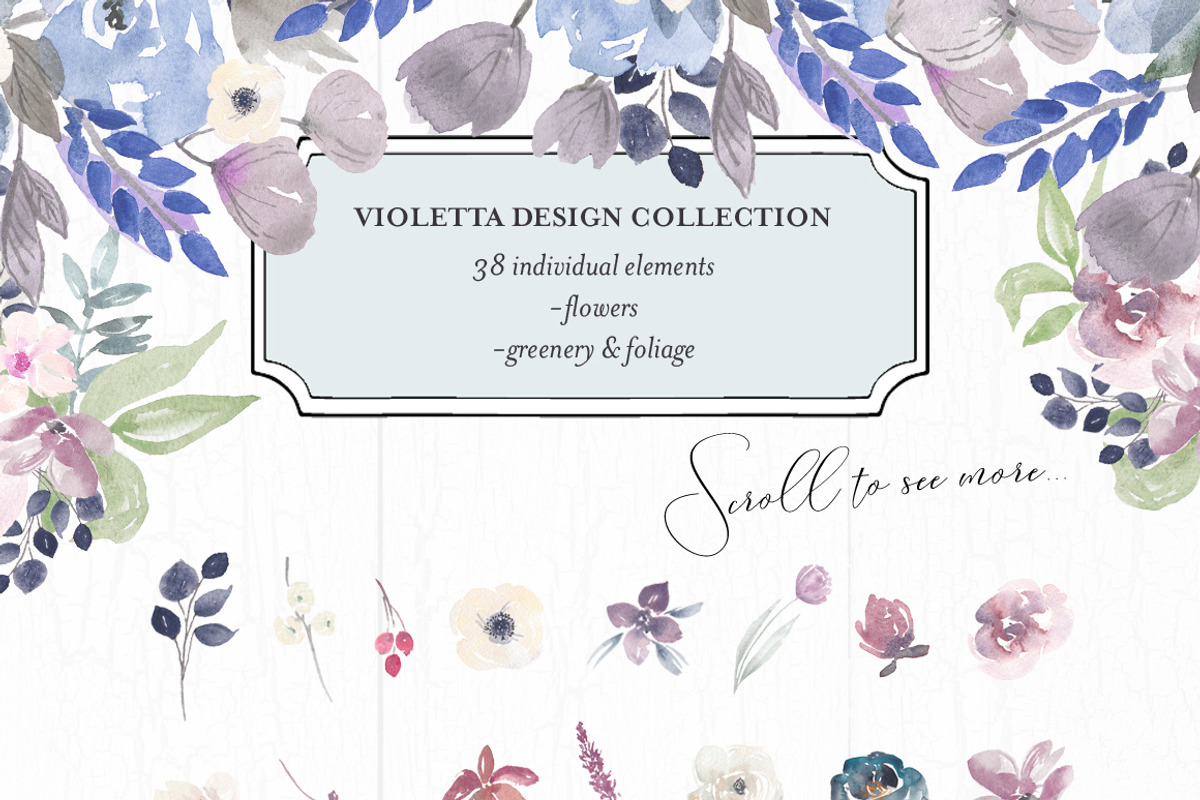 Violetta Flower Clipart and Frames, an Illustration by Emerald & Ivy Studios (Photo 2 of 10)