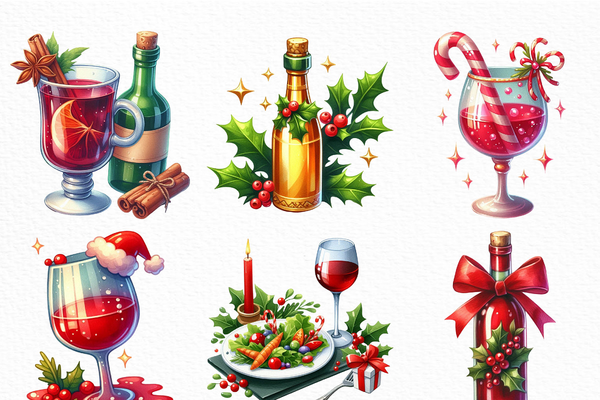 Christmas Red Wine Clipart, an Illustration by Craft Nest (Photo 2 of 6)