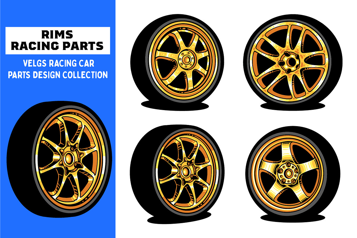 Racing Car Rims & Wheels Collection, a Transportation Illustration by Signatoro