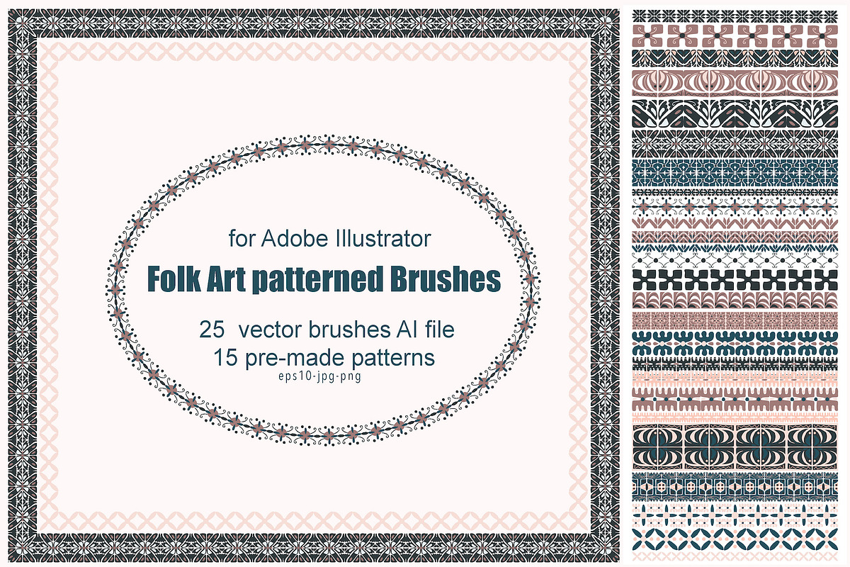 Folk Art patterned Brushes for AI, a Brush Add-On by yana.tasha (Photo 1 of 5)