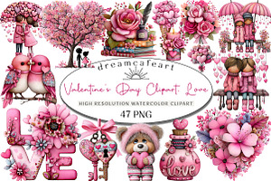 Watercolor Valentine's Day Clipart, an Illustration by DreamCafeArt
