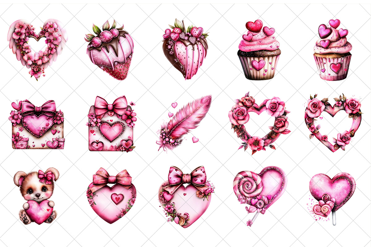 Watercolor Valentine's Day Clipart, an Illustration by SinaCreation (Photo 2 of 7)