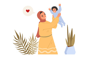 A loving mother lifts her baby high, an Object Illustration by SiberianArt