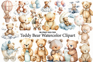 Teddy Bear Watercolor Clipart, an Illustration by Designworld