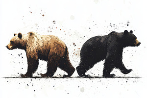 Two bears walking side by side brown, an Animal Photo by Pixeness Studio