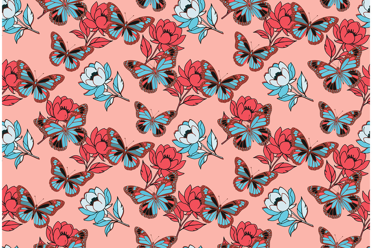 Rose Butterfly Floral Seamless, a Pattern Graphic by Sharon Schwalbe (Photo 3 of 4)