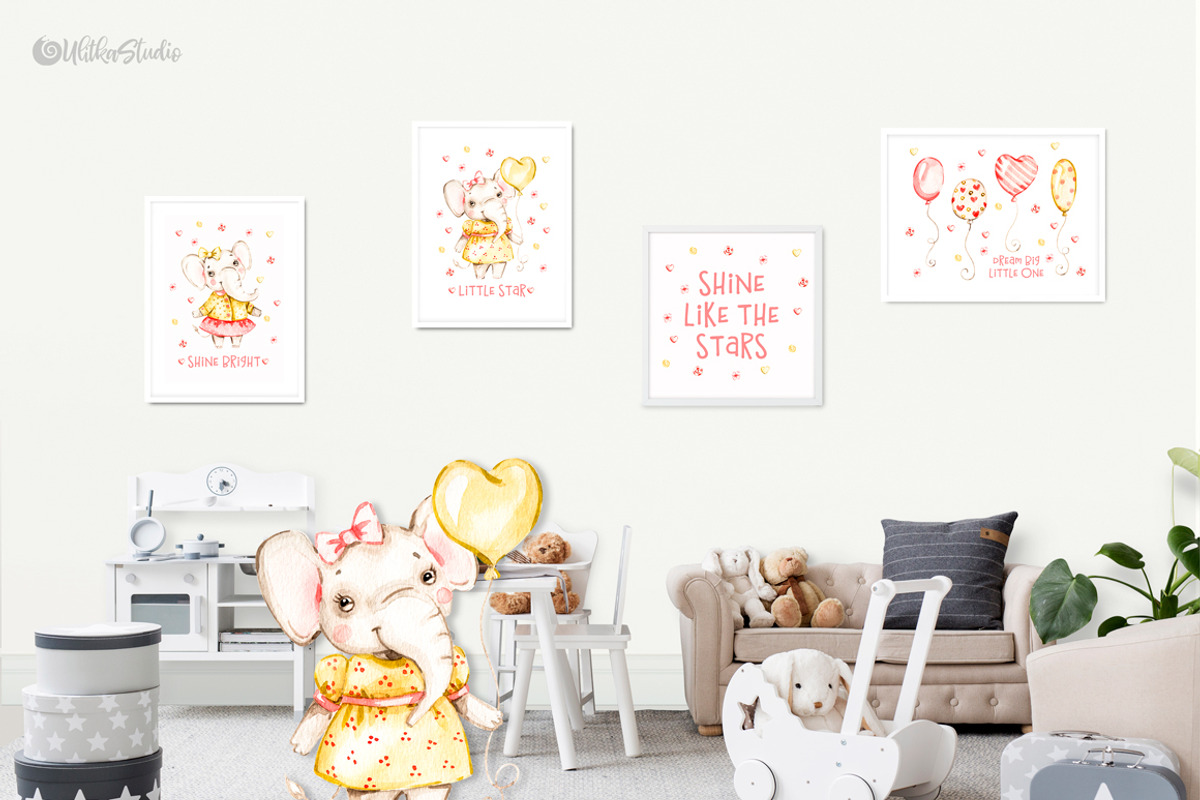 Nursery elephants Watercolor clipart, an Animal Illustration by UlitkaStudio (Photo 5 of 7)