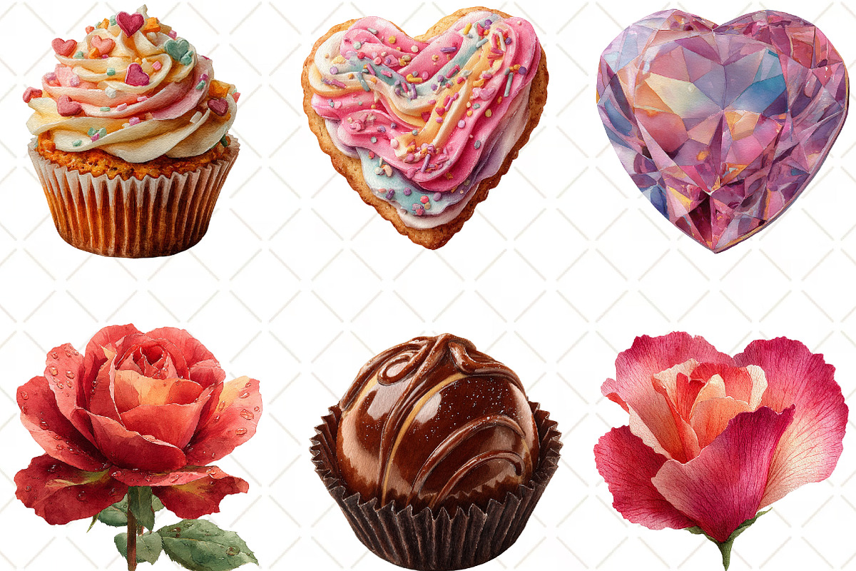 Watercolor Valentines Day Clipart, an Illustration by Black Bird Studio (Photo 4 of 6)