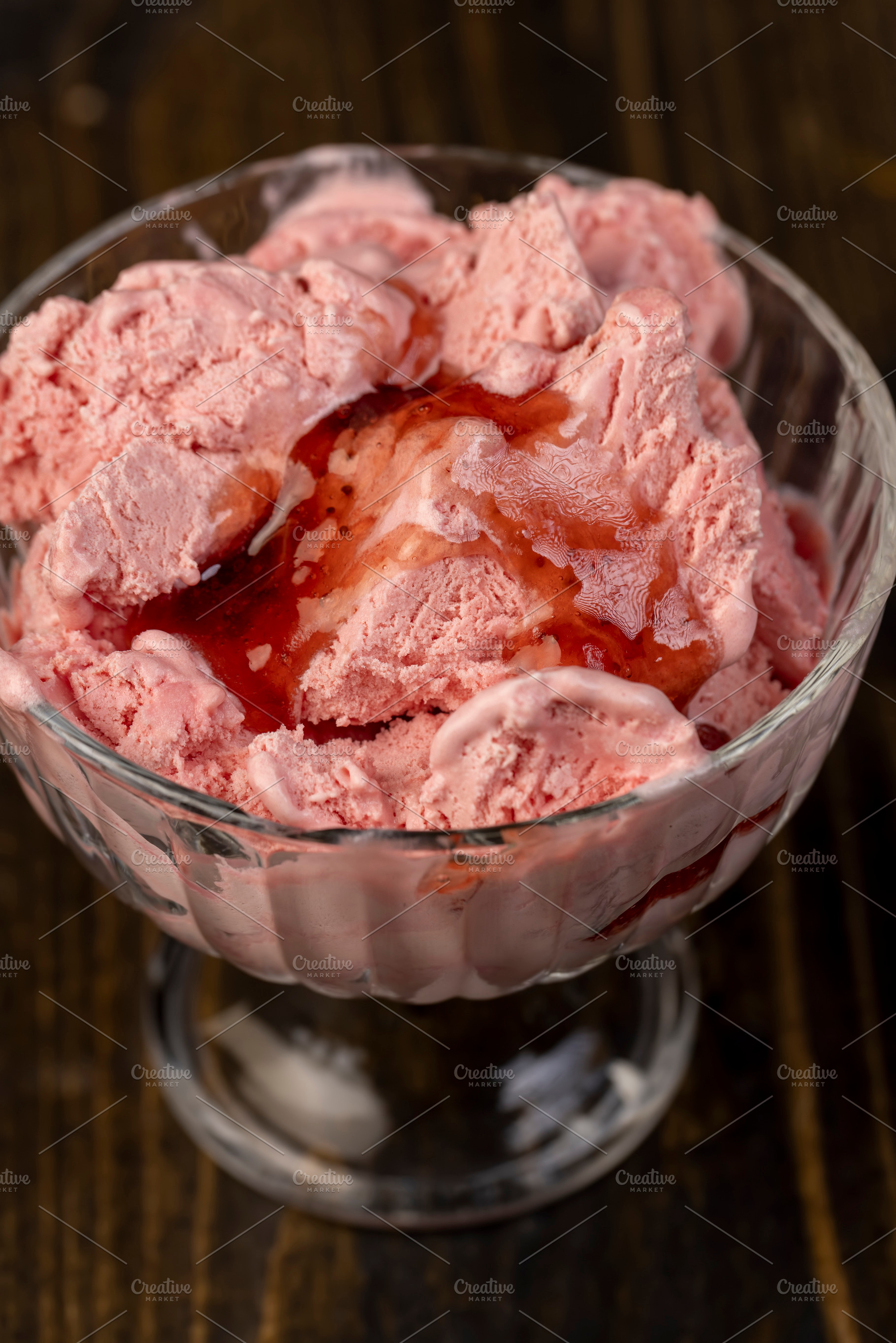 cold ice cream with berry flavor and smell, natural ice cream with strawberry f, a Photo by rsoollAI