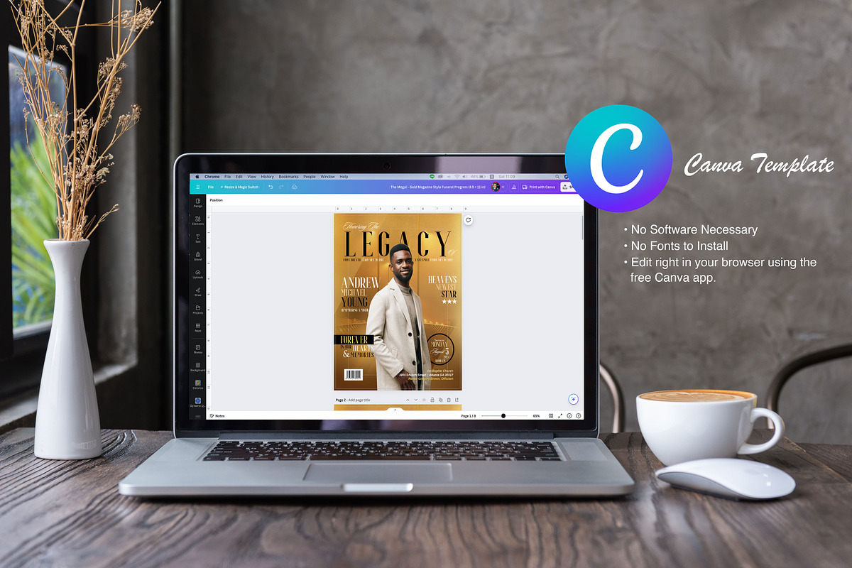 Gold Magazine Canva Funeral Program, a Brochure Template by Nate Bartlett Design (Photo 8 of 8)