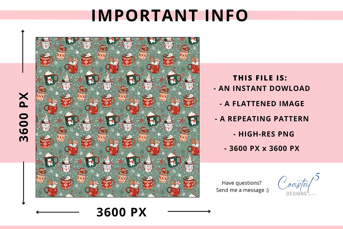 Hot Cocoa Mugs Seamless Pattern, a Pattern Graphic by Coastal 5 Designs (Photo 3 of 3)