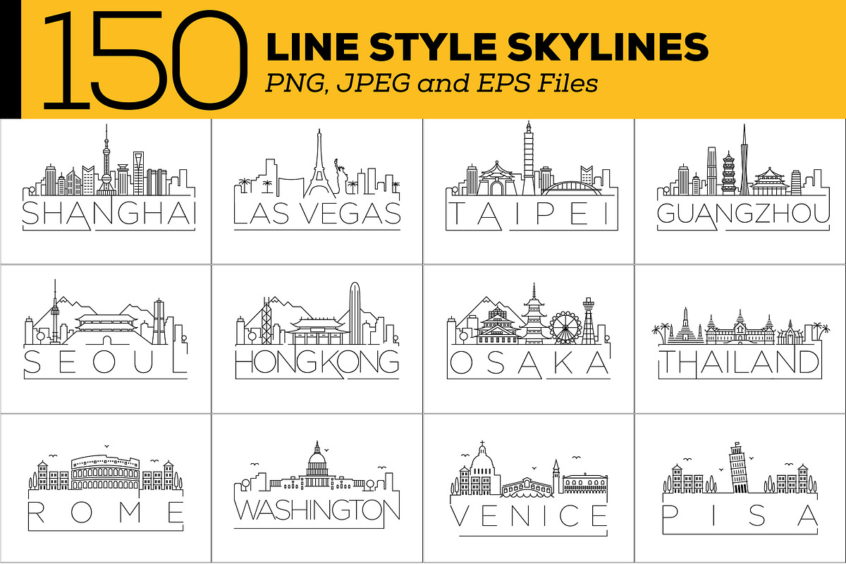 150 - Linear Style City Skylines, an Outline Icon by Kursat Unsal (Photo 16 of 18)