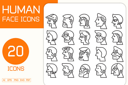 People Face Side View Icons Set, a Person Illustration by Designfour