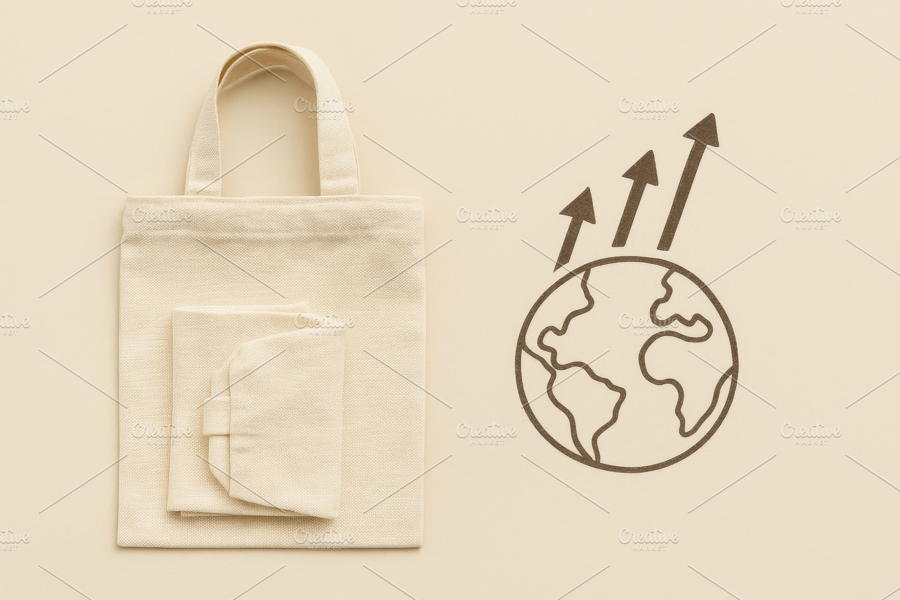 Eco concept with tote bag and earth, a Photo by Dvoevnore photos