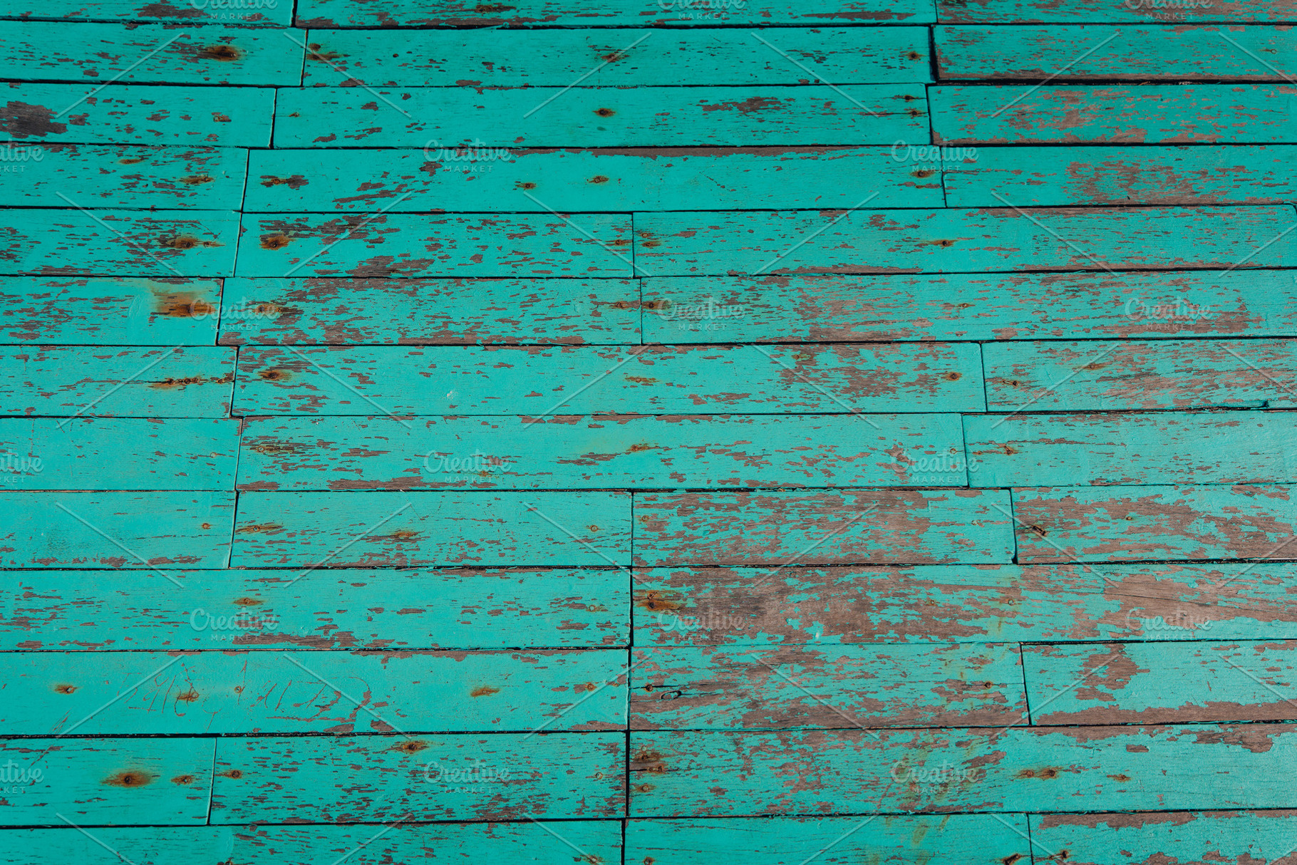 Blue wooden floor at the pier,Rough weathered wooden wall with p, a Photo by Art Rachen