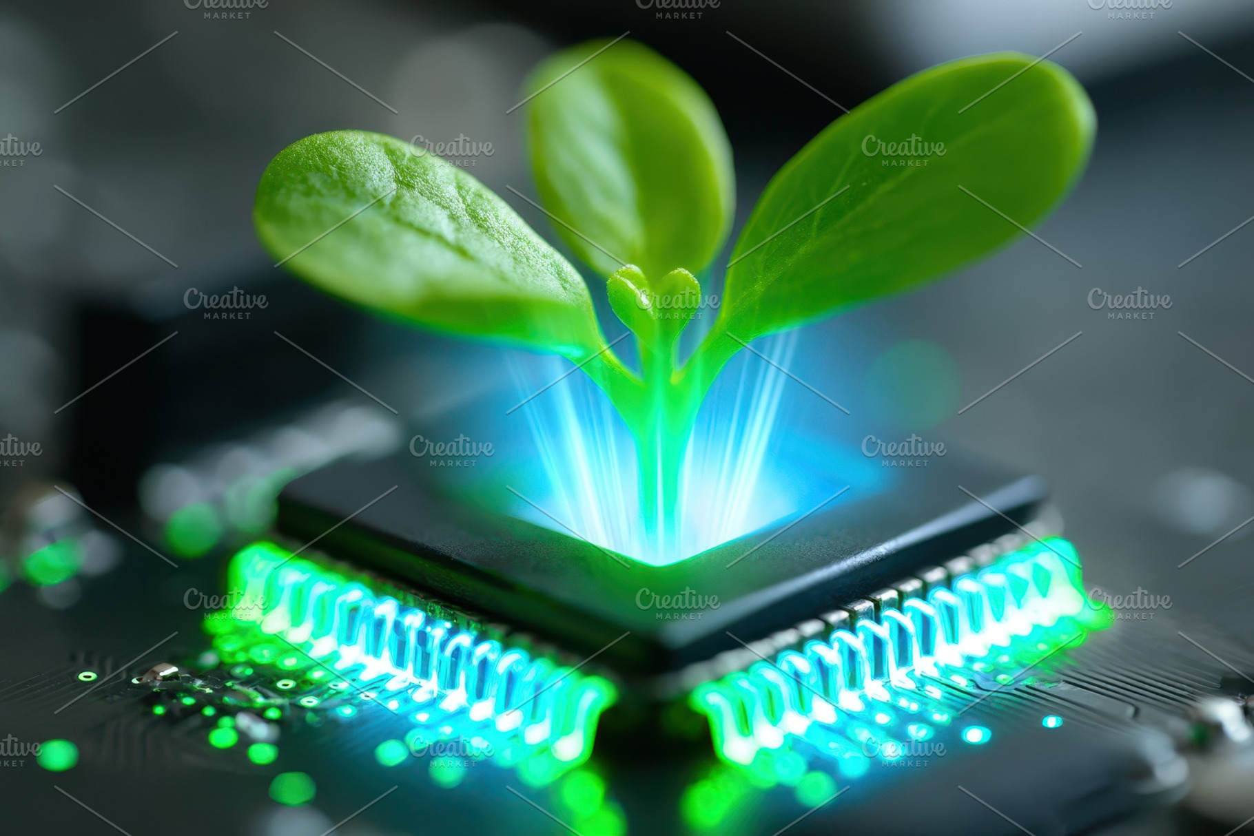 Seedling on glowing microchip, a Technology Photo by AlyaAnd