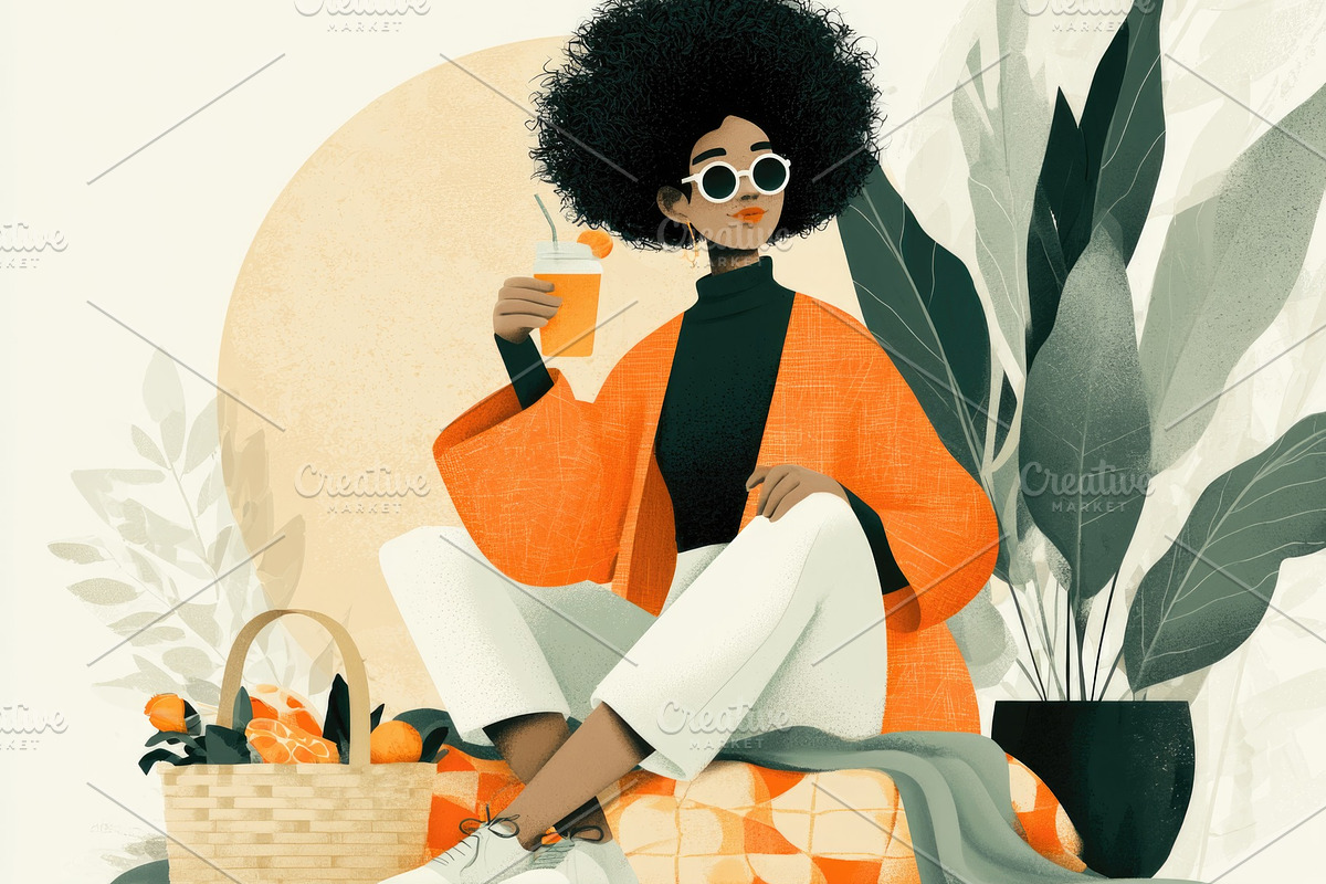 Woman enjoying coffee and picnic in cozy autumn illustration, a Person Photo by José Manuel Gelpi (Photo 1 of 2)