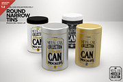 Round Narrow Tins Packaging Mockup, a Cups & Container Mockup by INCDesign (Thumbnail 1 of 6)
