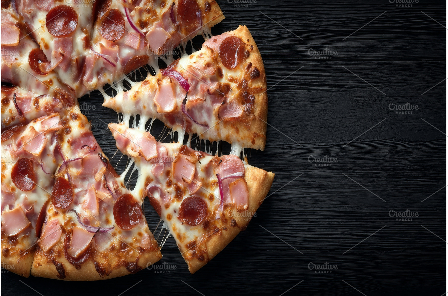 Pizza with ham, cheese, red onion, a Food & Drink Photo by ZinetroN