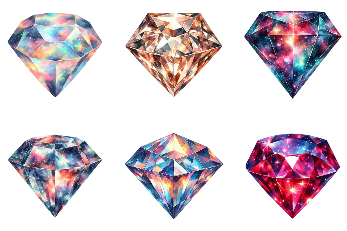 Watercolor Diamond Clipart Bundle, an Illustration by cherrydesign (Photo 2 of 4)