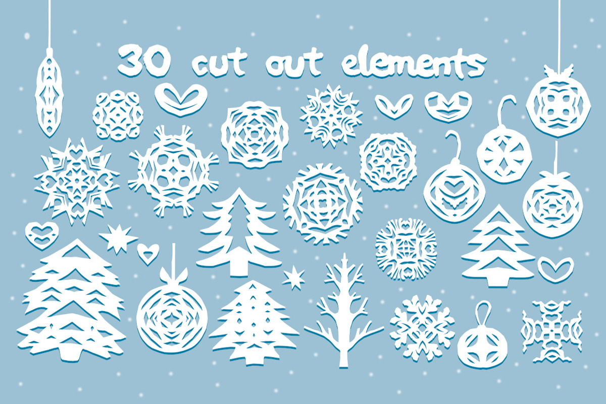 Paper snow. Cutout font & extras. preview 3