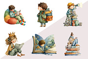 Watercolor Bookish Kids, an Illustration by Design Market (Thumbnail 2 of 3)