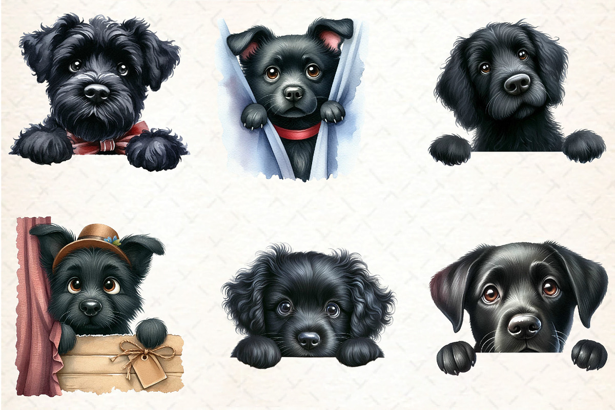 Watercolor Peeking Black Dog PNG Cli, an Illustration by DreamCafeArt (Photo 3 of 7)