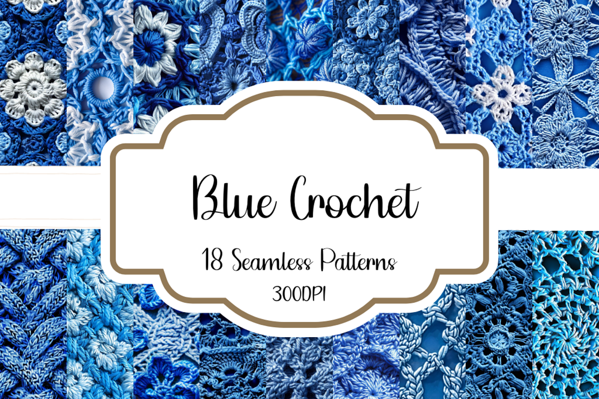 Blue Crochet Seamless Patterns, a Pattern Graphic by PrintablesByFranklyn (Photo 1 of 4)