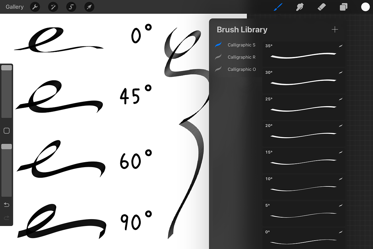 Procreate Sharp Calligraphic Brushes, a Brush Add-On by 103cia (Photo 1 of 3)