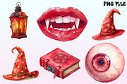 Red Halloween Watercolor Clipart, a Graphic by CitraGraphics (Thumbnail 2 of 4)