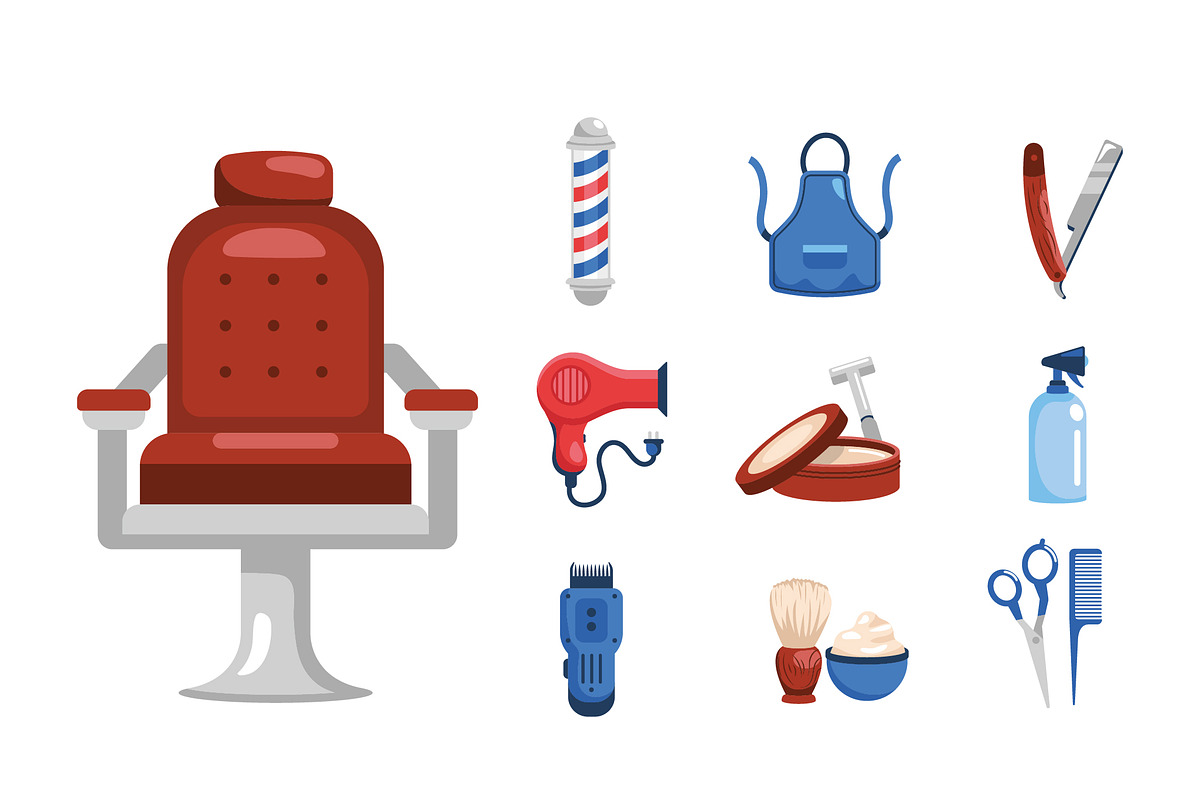 Barbershop Tools Illustration Set