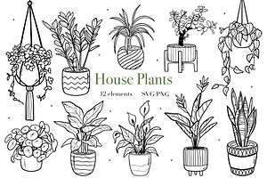House Potted Plants Line Art