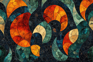Abstract mosaic art orange red teal, an Abstract Photo by Pixeness Studio