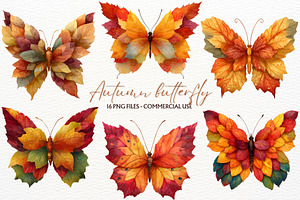 Autumn Leaves Butterfly Clipart PNG, a Seasonal Illustration by SugarCloudStudioArt
