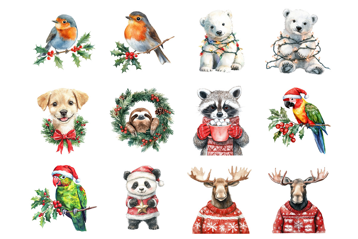 Christmas Cute Characters Animals, an Illustration by Design Market (Photo 2 of 3)