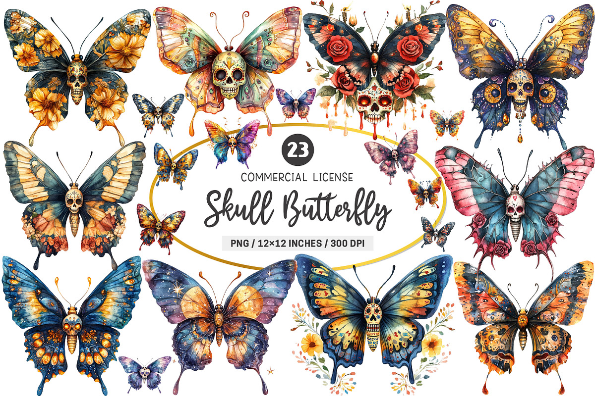 Sugar Skull Butterfly PNG, an Illustration by SinaCreation (Photo 1 of 5)