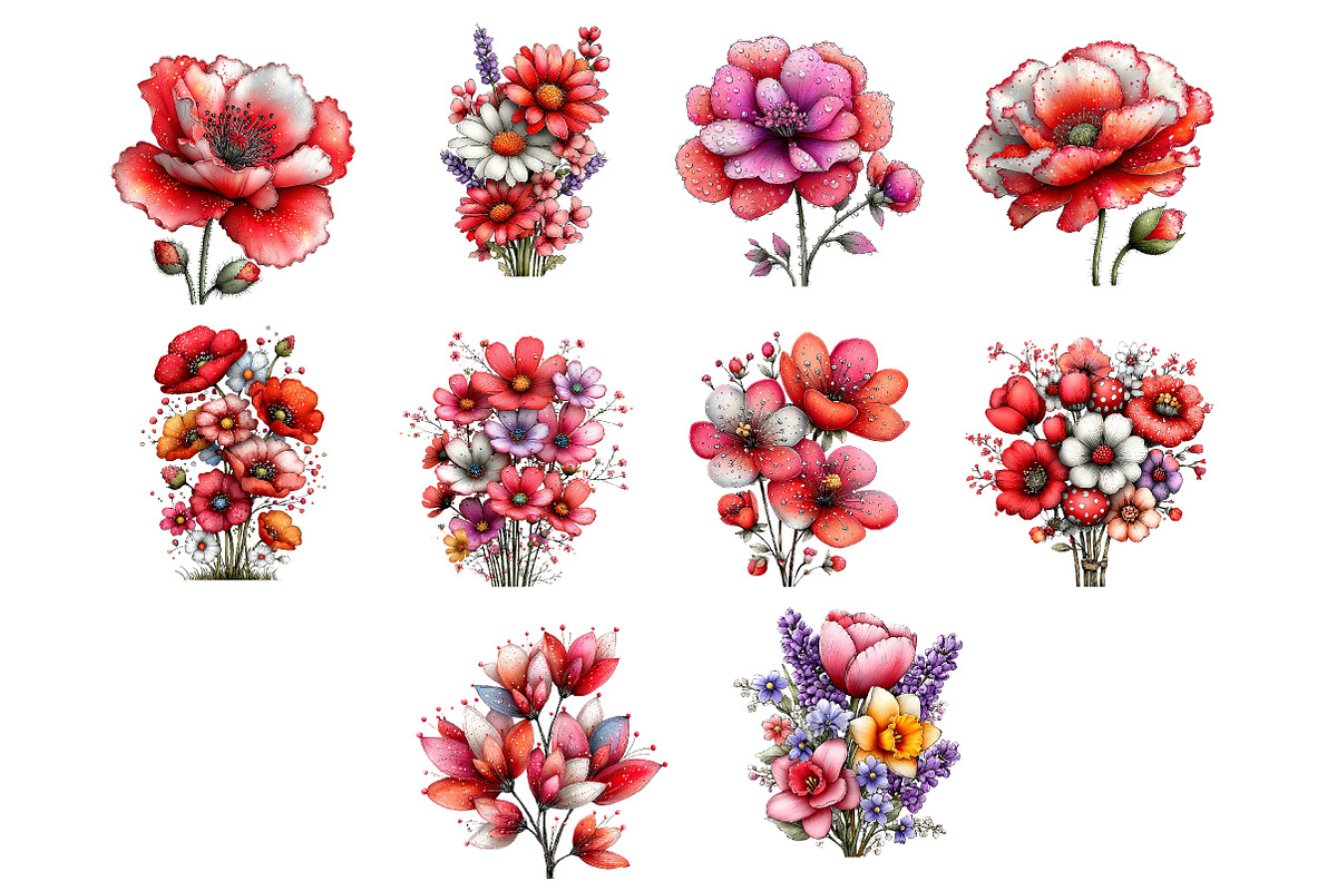 Whimsical Wildflowers Clipart,Spring, an Illustration by Dream Creation (Photo 7 of 8)