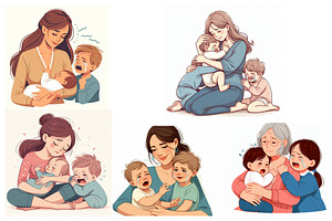 Mother With Crying Childrens